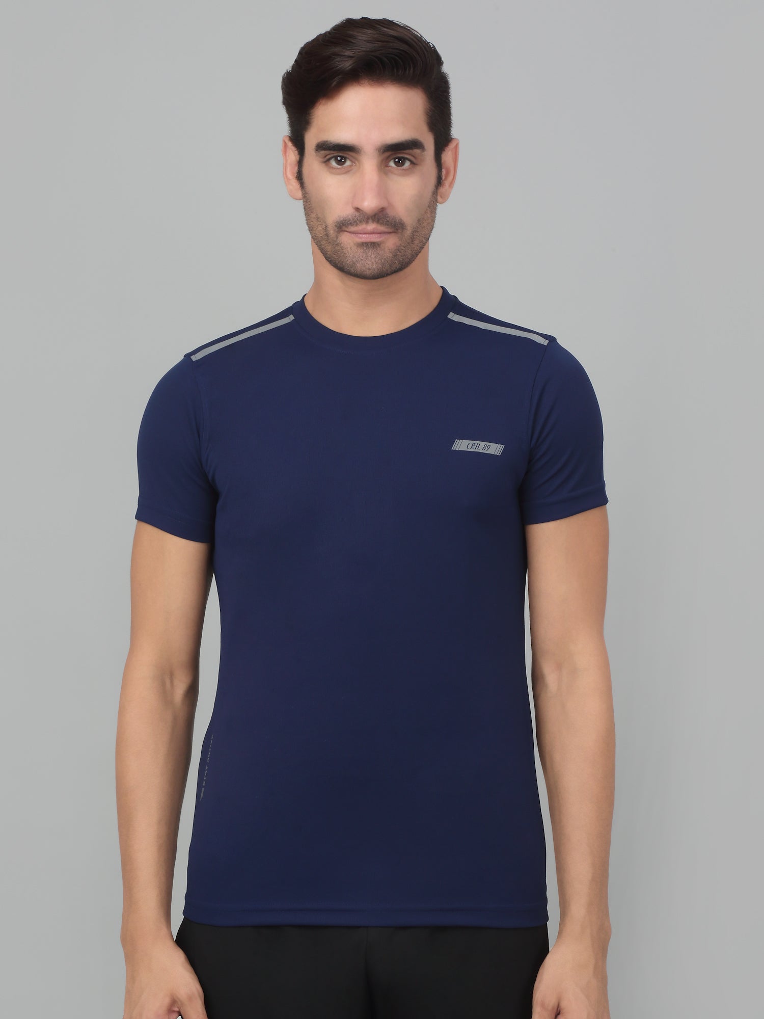 Men's Navy Blue Round neck Half Sleeve T-Shirt with reflective prints ...