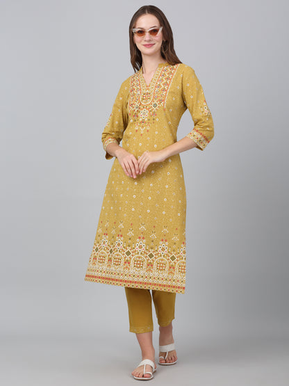 Women's Mustard Floral Print Casual Kurta Plazzo Set