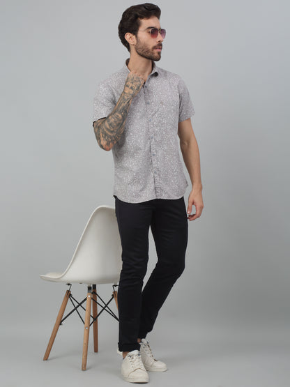 Men's Grey  Casual Floral Print Half sleeve Shirt