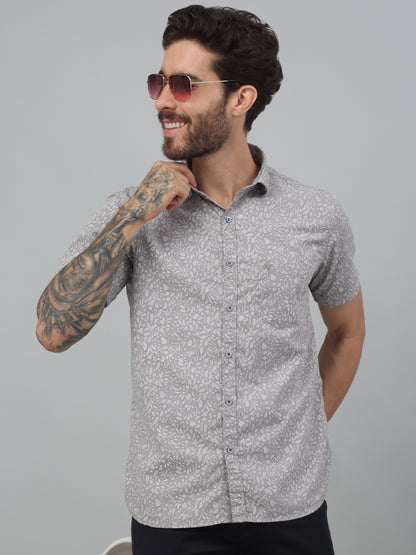 Men's Grey  Casual Floral Print Half sleeve Shirt