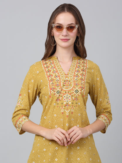 Women's Mustard Floral Print Casual Kurta Plazzo Set