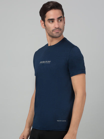 Men's Navy Blue Round neck Half Sleeve T-Shirt with Graphic Print