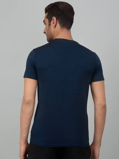 Men's Navy Blue Round neck Half Sleeve T-Shirt with Graphic Print