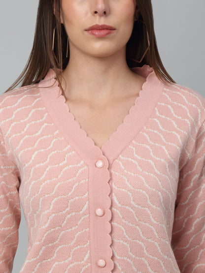 Women's Casual  Pink V neck Cardigan Sweater