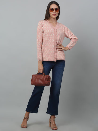 Women's Casual  Pink V neck Cardigan Sweater