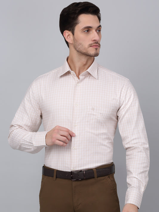 Men's Beige Formal Small Checks Full Sleeve Shirt