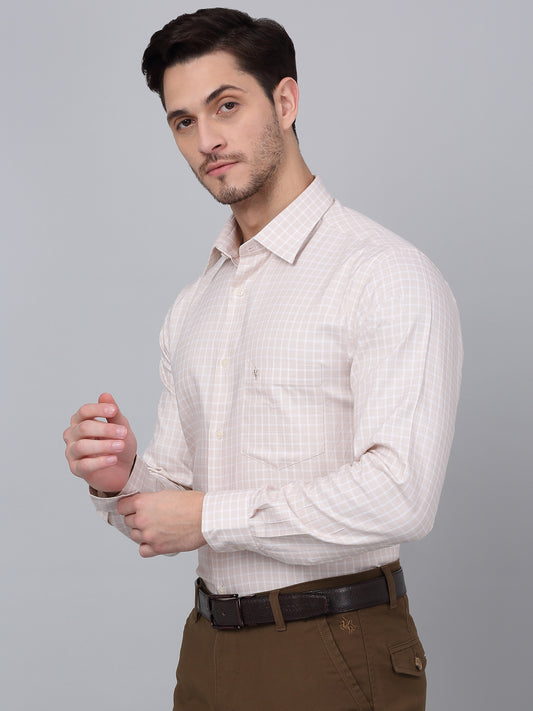 Men's Beige Formal Small Checks Full Sleeve Shirt
