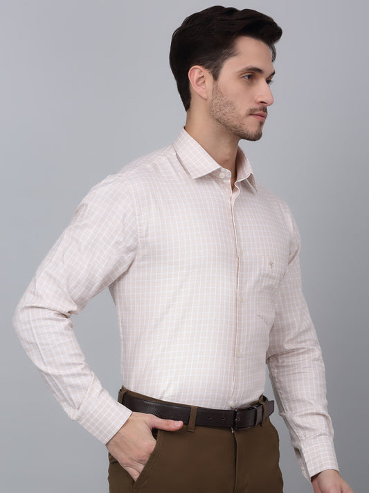 Men's Beige Formal Small Checks Full Sleeve Shirt