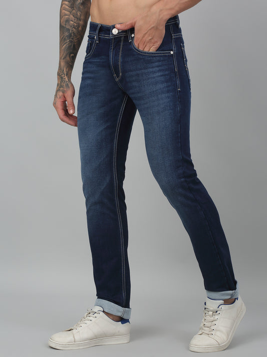Denim Jeans for Men l Breathable & Soft with Color Fastness Ultra Narrow Fit Cotton Fabric Solid Pattern Button Closure