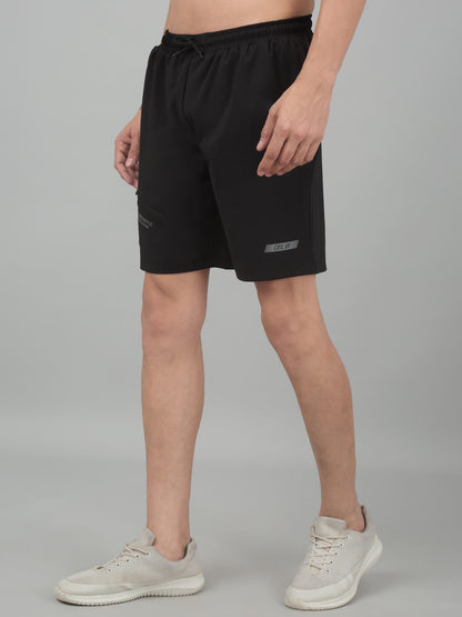 Men's Black Solid Stretchable Activewear Shorts