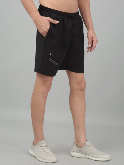 Men's Black Solid Stretchable Activewear Shorts