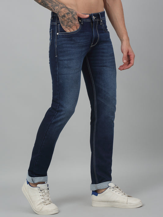 Denim Jeans for Men l Breathable & Soft with Color Fastness Ultra Narrow Fit Cotton Fabric Solid Pattern Button Closure