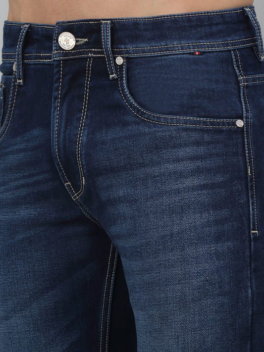 Denim Jeans for Men l Breathable & Soft with Color Fastness Ultra Narrow Fit Cotton Fabric Solid Pattern Button Closure