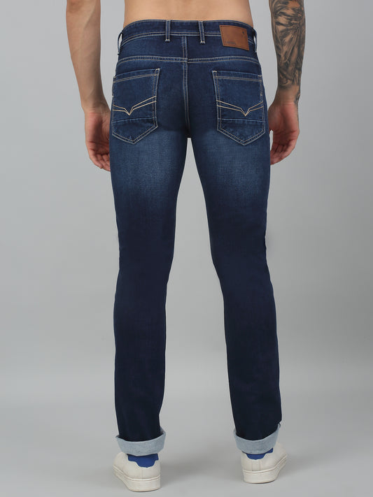 Denim Jeans for Men l Breathable & Soft with Color Fastness Ultra Narrow Fit Cotton Fabric Solid Pattern Button Closure