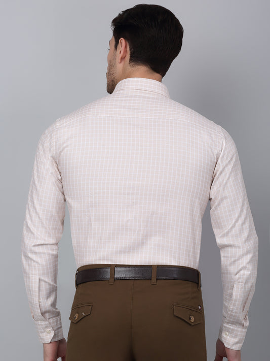Men's Beige Formal Small Checks Full Sleeve Shirt