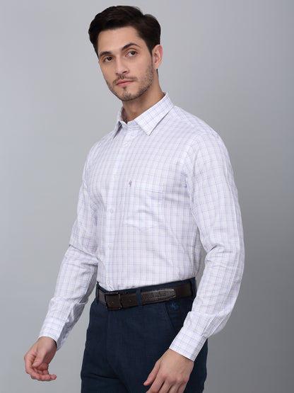 Men's White Formal Medium Checks Full Sleeve Shirt