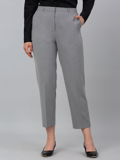 Women's Grey Solid Non-Pleated Formal Trouser