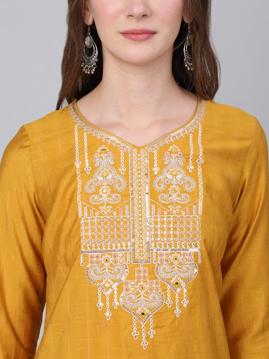 Women's Mustard Checked Casual Kurti