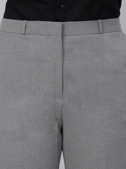 Women's Grey Solid Non-Pleated Formal Trouser