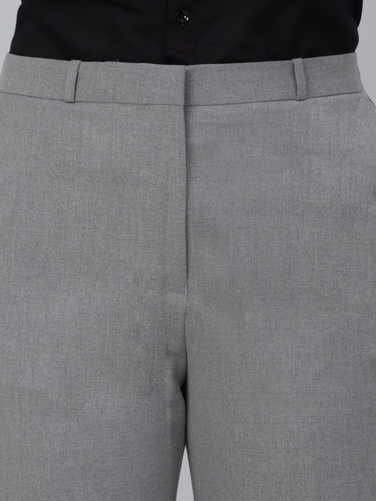 Women's Grey Solid Non-Pleated Formal Trouser