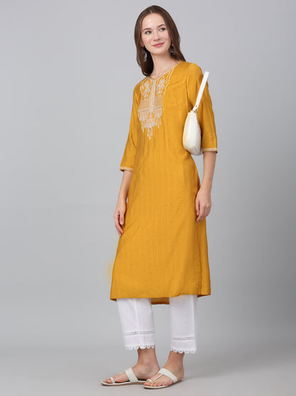 Women's Mustard Checked Casual Kurti