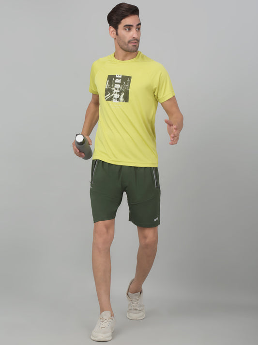 Men's Olive Green Solid Stretchable Activewear Shorts