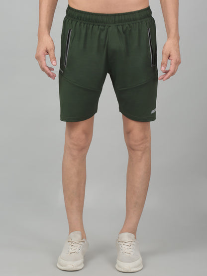 Men's Olive Green Solid Stretchable Activewear Shorts