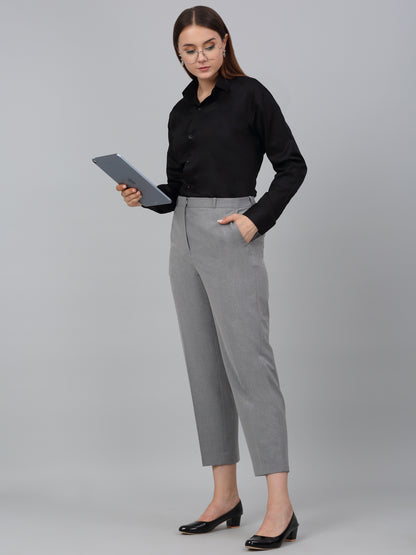 Women's Grey Solid Non-Pleated Formal Trouser