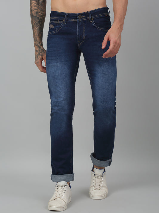 Denim Jeans for Men l Breathable & Soft with Color Fastness Ultra Narrow Fit Cotton Fabric Solid Pattern Button Closure