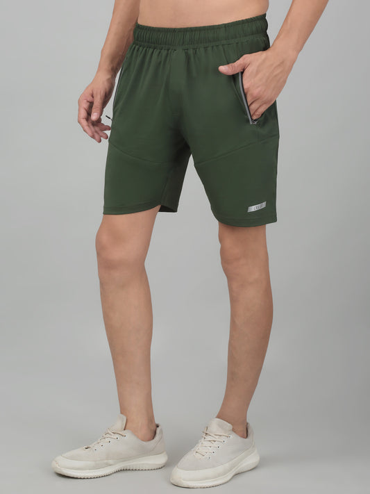 Men's Olive Green Solid Stretchable Activewear Shorts