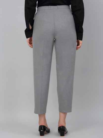 Women's Grey Solid Non-Pleated Formal Trouser