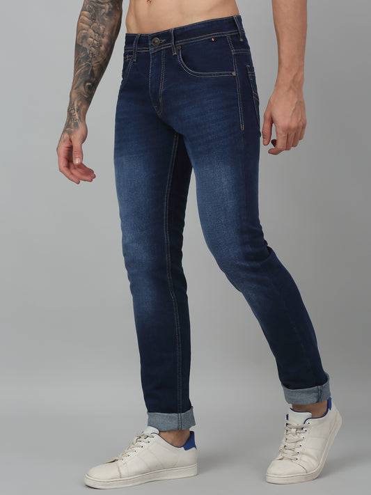 Denim Jeans for Men l Breathable & Soft with Color Fastness Ultra Narrow Fit Cotton Fabric Solid Pattern Button Closure
