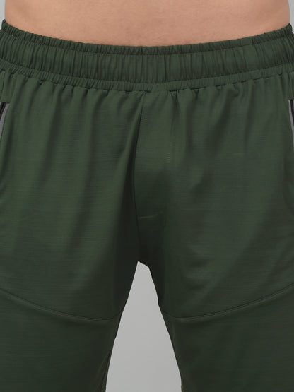 Men's Olive Green Solid Stretchable Activewear Shorts