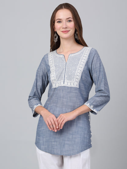 Women's Blue Solid Casual Short Kurti