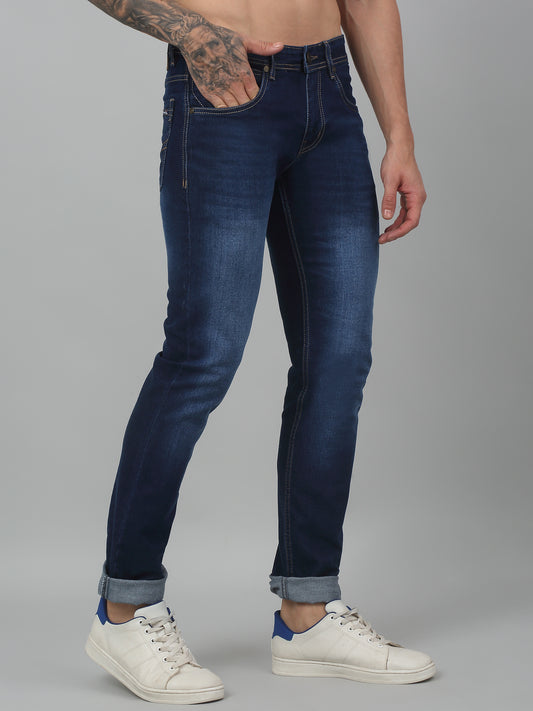 Denim Jeans for Men l Breathable & Soft with Color Fastness Ultra Narrow Fit Cotton Fabric Solid Pattern Button Closure