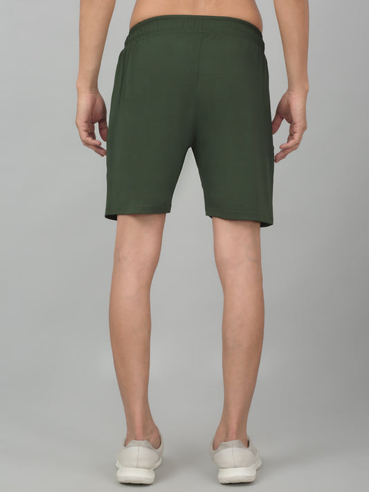 Men's Olive Green Solid Stretchable Activewear Shorts