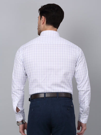 Men's White Formal Medium Checks Full Sleeve Shirt