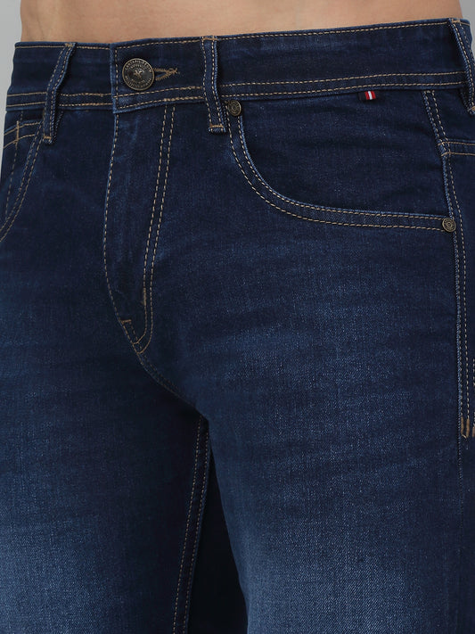 Denim Jeans for Men l Breathable & Soft with Color Fastness Ultra Narrow Fit Cotton Fabric Solid Pattern Button Closure
