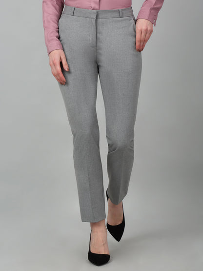 Women's Formal Flat Front Grey Full length Mid rise Trousers