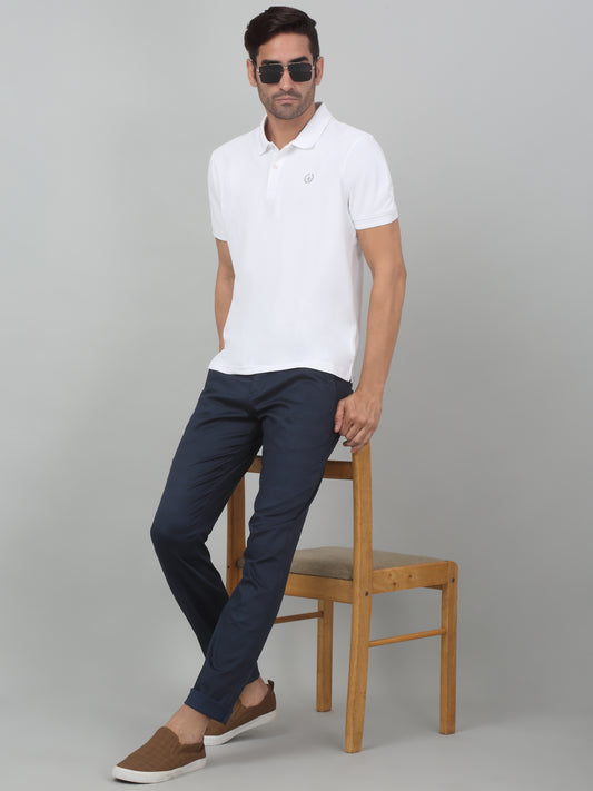 Men's Casual Flat front Navy Blue Checks Trousers