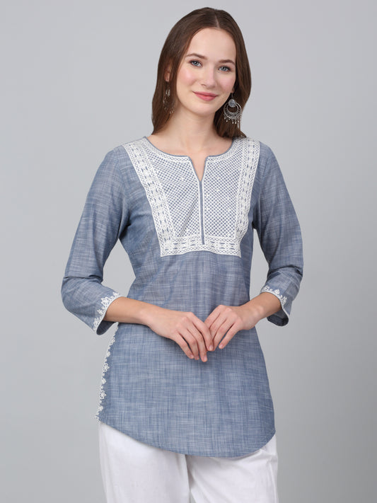 Women's Blue Solid Casual Short Kurti