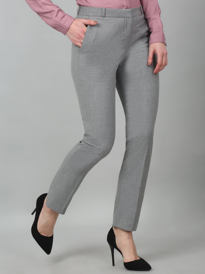 Women's Formal Flat Front Grey   Full length Mid rise Trousers