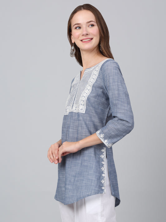 Women's Blue Solid Casual Short Kurti