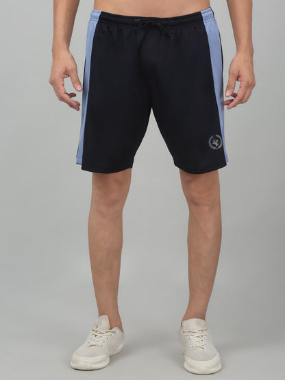 Men's Navy Blue Solid Stretchable Activewear Shorts