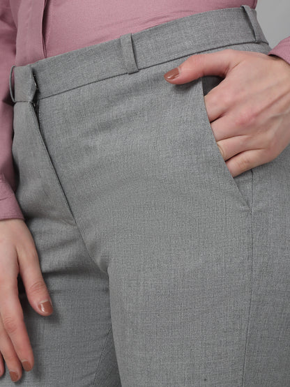 Women's Formal Flat Front Grey   Full length Mid rise Trousers