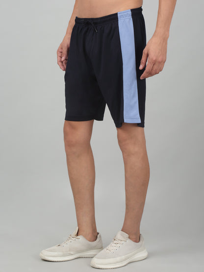 Men's Navy Blue Solid Stretchable Activewear Shorts