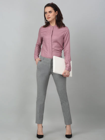 Women's Formal Flat Front Grey   Full length Mid rise Trousers