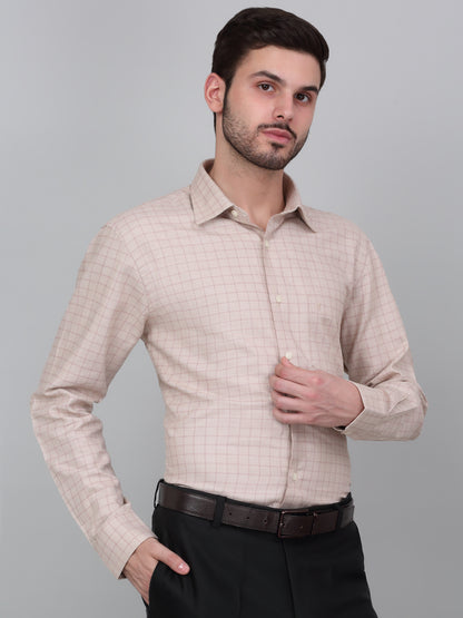 Formal Shirt for Men l Breathable & Soft with Color Fastness Regular Fit Spread Collar Neck Cotton Fabric Checkered Pattern