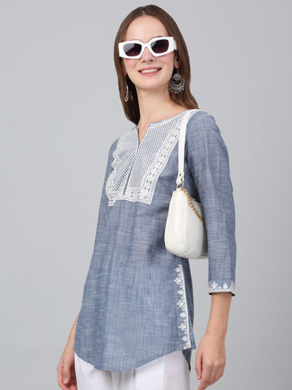 Women's Blue Solid Casual Short Kurti