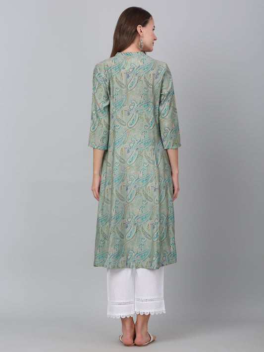 Women's Green Paisley Printed Casual Kurti